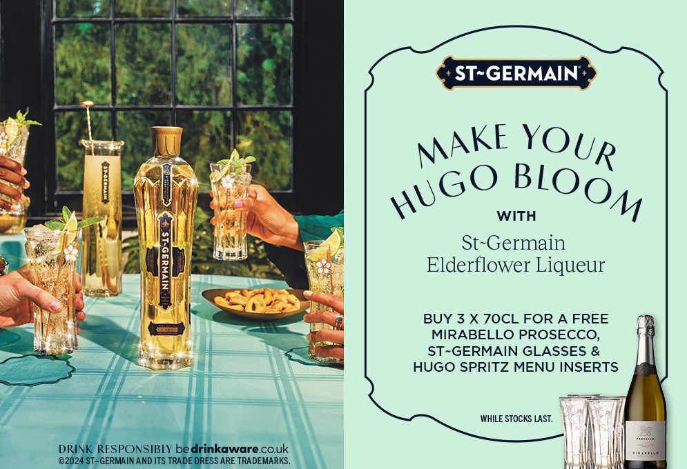 St Germain elderflower liqueur - buy 3 get Mirabello prosecco free 