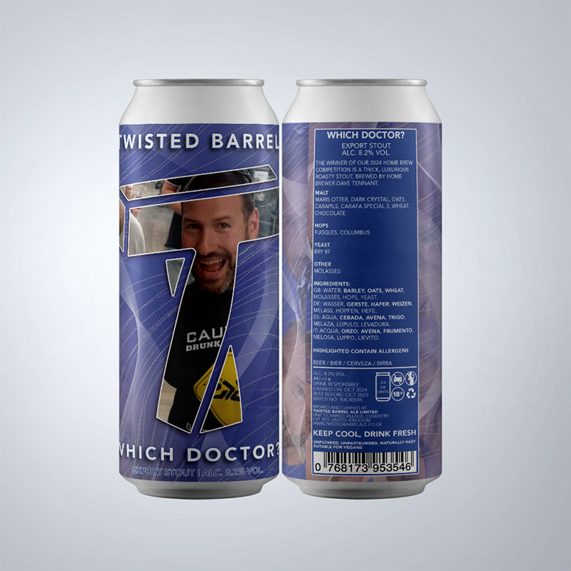 Twisted Barrel Which Doctor? Export Stout Cans