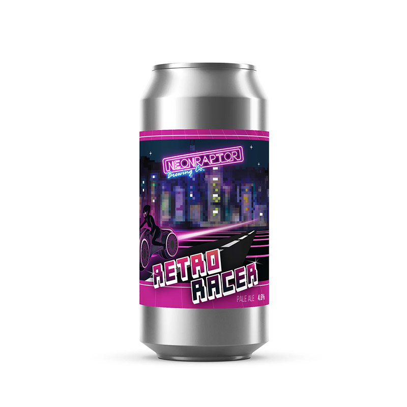 Neon Raptor Retro Racer Juicy Pale Ale Cans